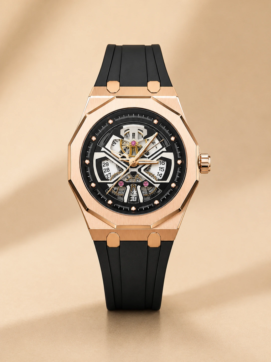 Reloj Baramon skeleton negro y dorado con correa negra