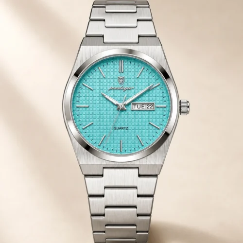 Reloj POEDAGAR 821 turquesa con correa de acero plateado