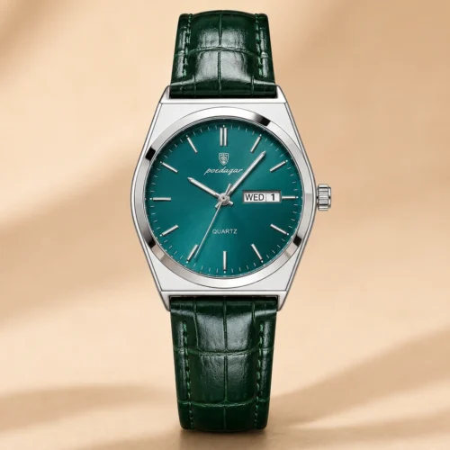 Reloj POEDAGAR 930 verde con correa verde y caja plateada