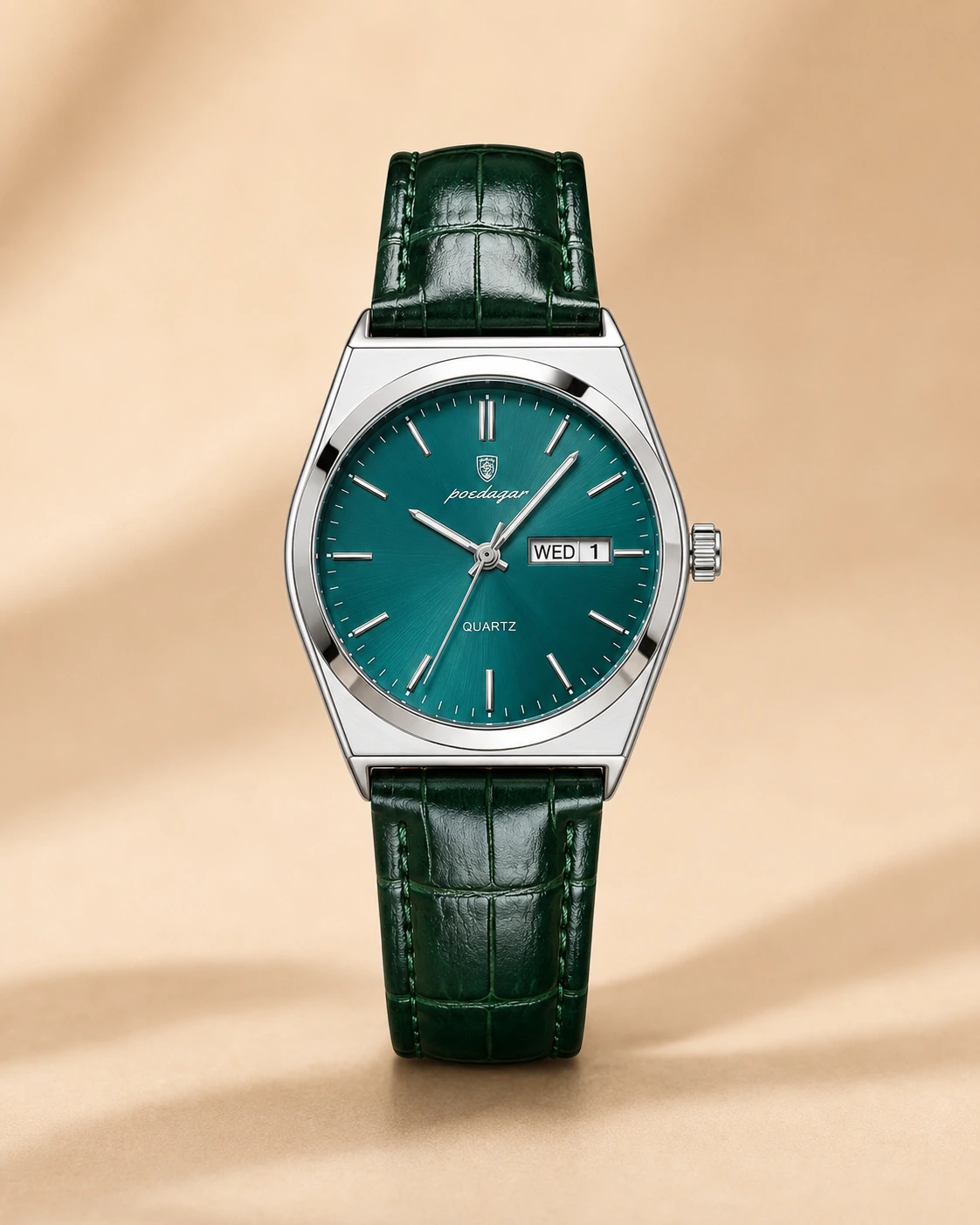 Reloj POEDAGAR 930 verde con correa verde y caja plateada