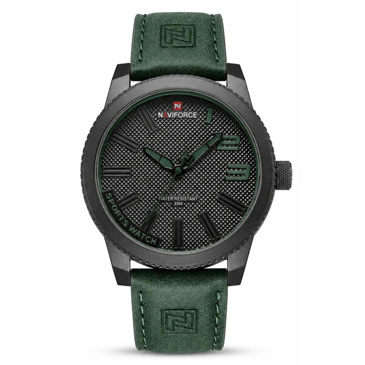 Reloj NAVIFORCE NF9202 verde negro con correa tipo cuero y diseño deportivo