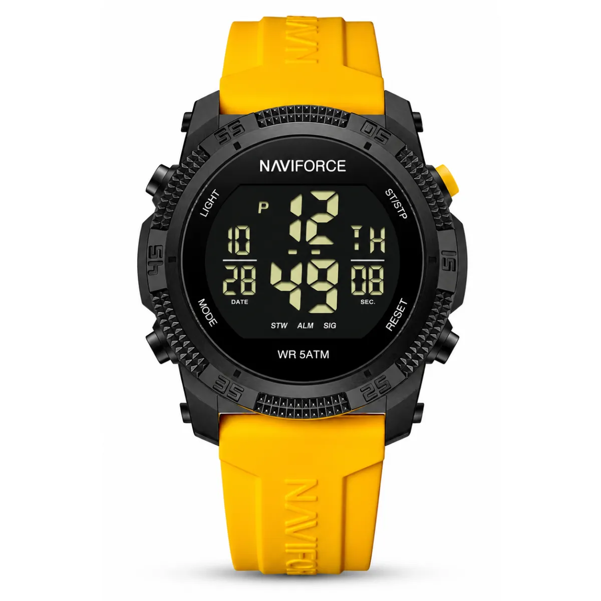 Reloj NAVIFORCE NF7104 amarillo negro con pantalla digital y correa de silicona