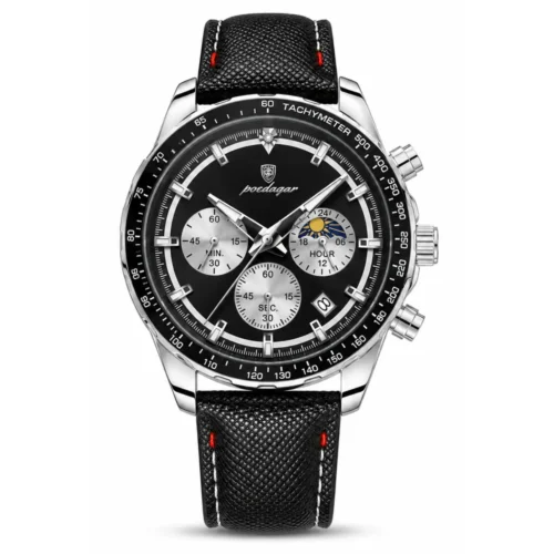 Reloj POEDAGAR 879B negro plateado negro con correa negra y estilo cronógrafo