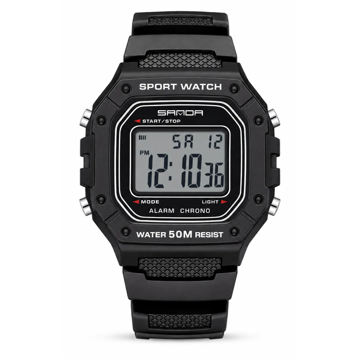Reloj SANDA 2156 negro blanco con pantalla digital y correa negra